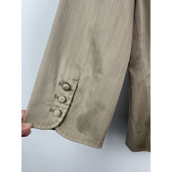 Sisley Camel Tan Striped Button Front Stretch Office 3/4 Sleeve Blazer Size S - Picture 10 of 11